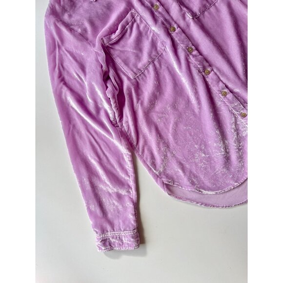 PILCRO Mara Lilac Purple Viscose Velvet Button Down Pocket Shirt, Size 12 - Picture 7 of 16